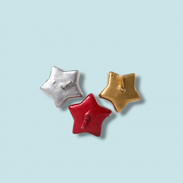 Assorted gold, silver and red star candles (144 units)
